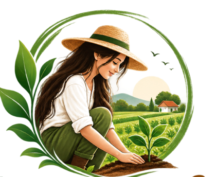 The Farming Girl logo: a young farmer planting a sapling